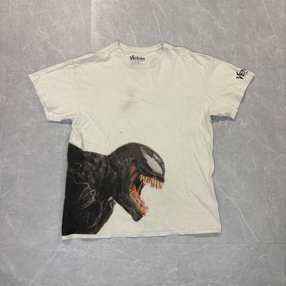 Venom Let There Be Carnage Graphic T-Shirt Mens Large Cream Marvel Movie Promo